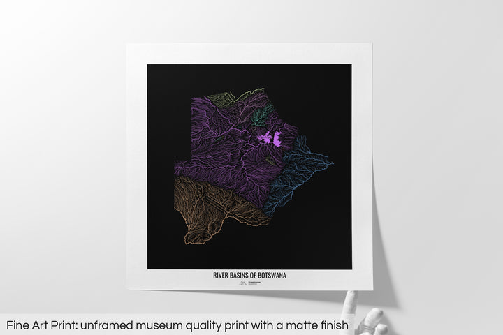 Botswana - River basin map, pastel colours - Wall Art