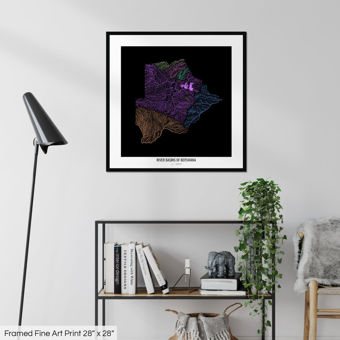 Botswana - River basin map, pastel colours - Wall Art