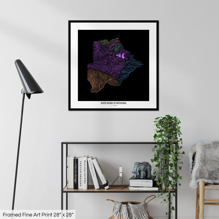 Botswana - River basin map, pastel colours - Wall Art