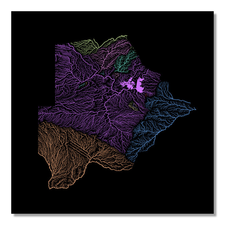Botswana - River basin map, pastel colours - Wall Art