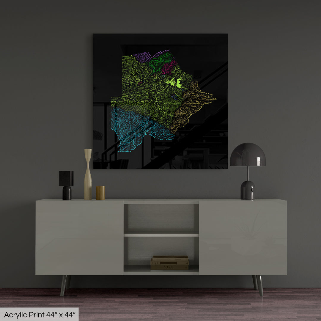 Botswana - River basin map, rainbow colours - Wall Art