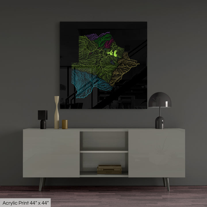 Botswana - River basin map, rainbow colours - Wall Art