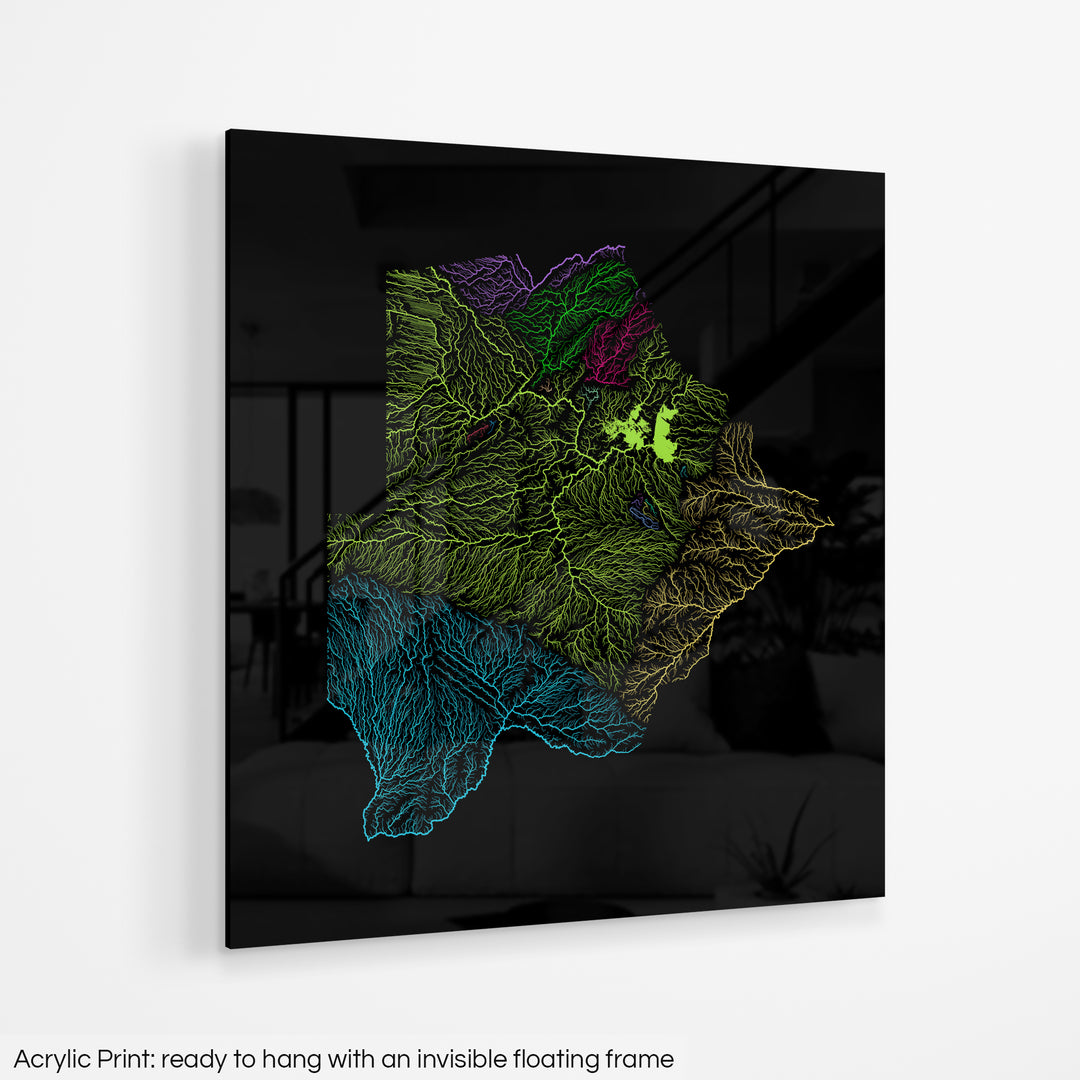 Botswana - River basin map, rainbow colours - Wall Art