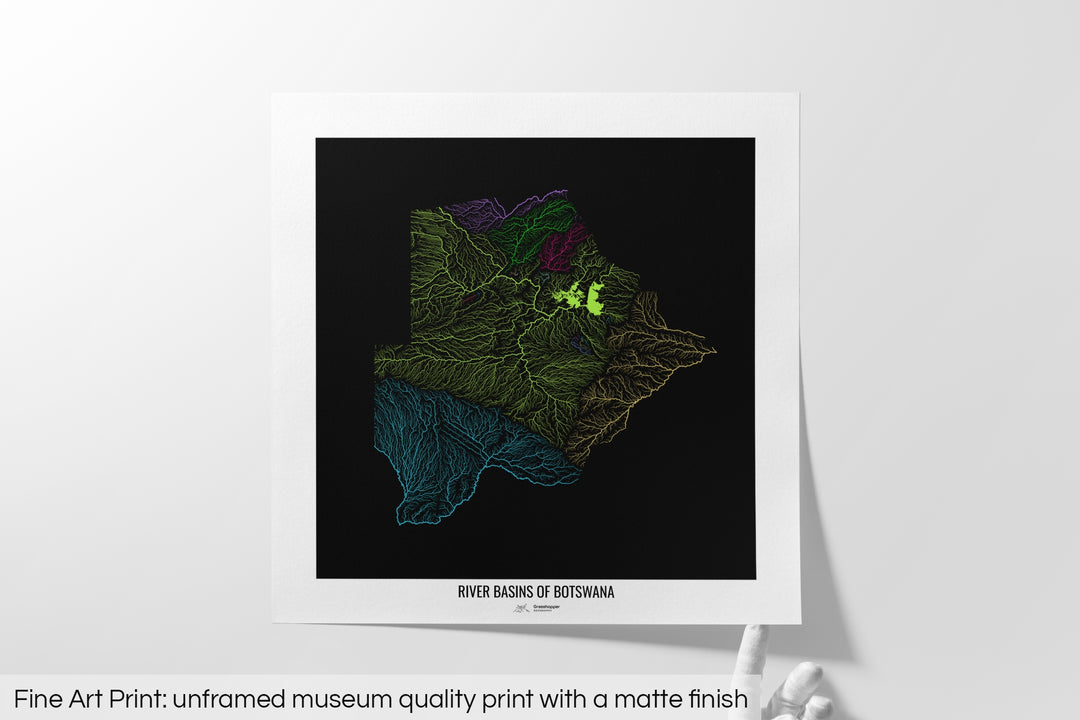 Botswana - River basin map, rainbow colours - Wall Art