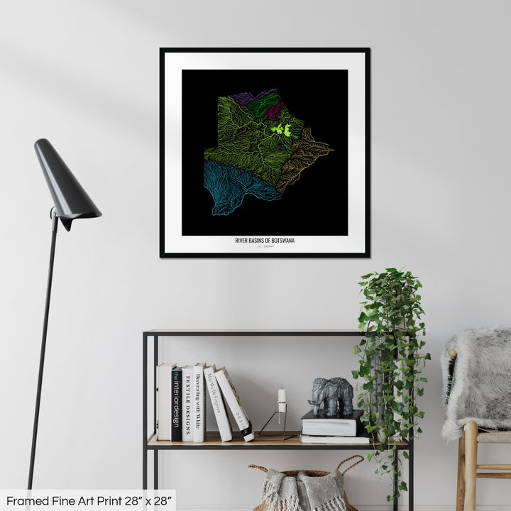 Botswana - River basin map, rainbow colours - Wall Art