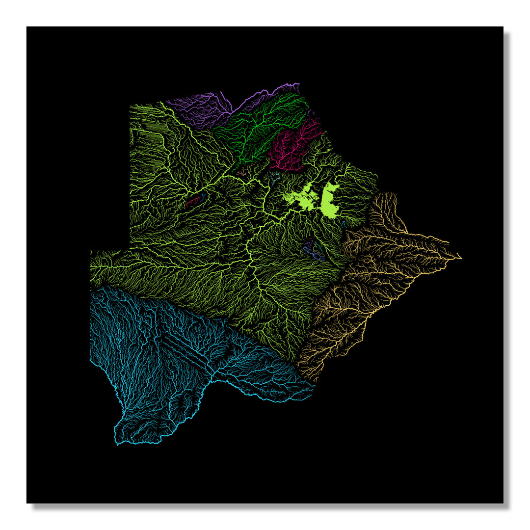 Botswana - River basin map, rainbow colours - Wall Art