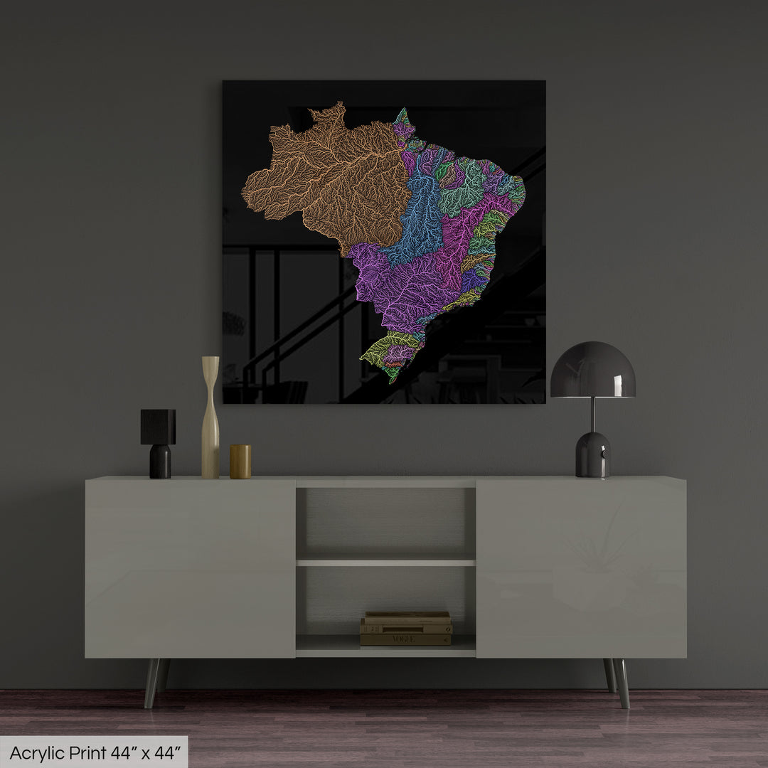 Brazil - River basin map, pastel colours - Wall Art