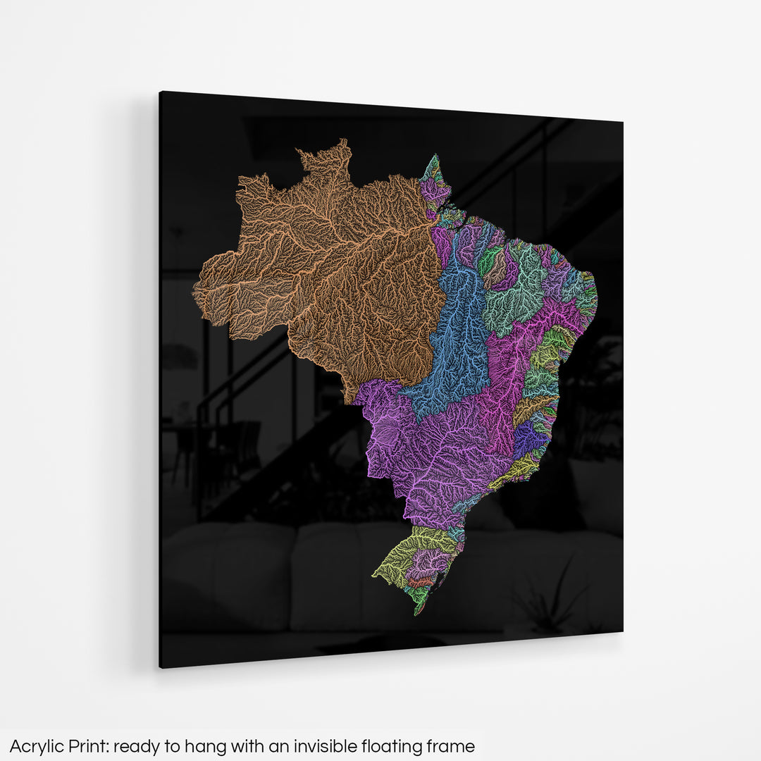 Brazil - River basin map, pastel colours - Wall Art
