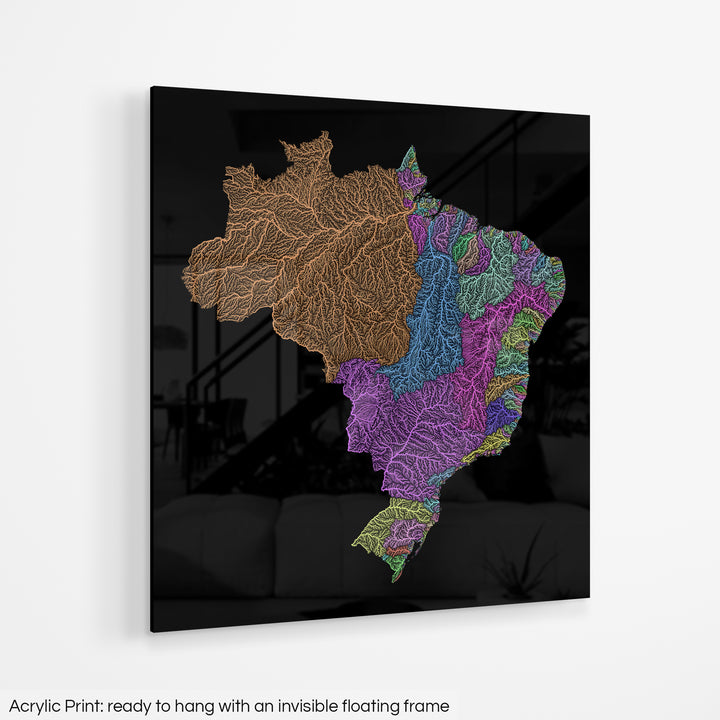 Brazil - River basin map, pastel colours - Wall Art