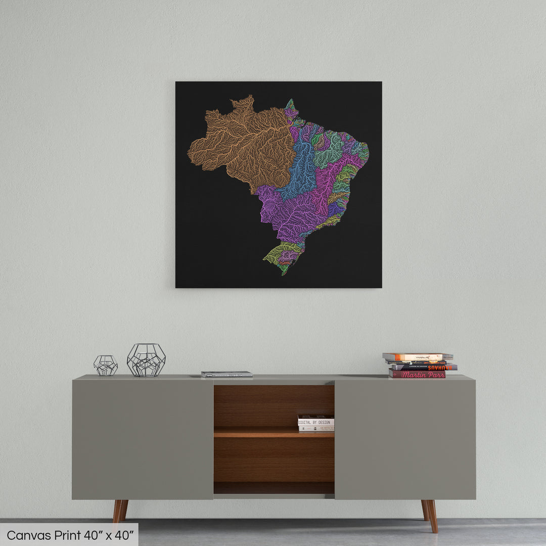 Brazil - River basin map, pastel colours - Wall Art