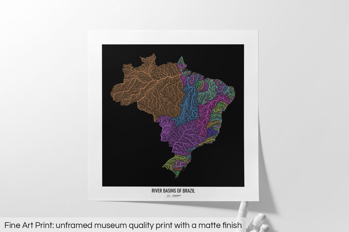 Brazil - River basin map, pastel colours - Wall Art