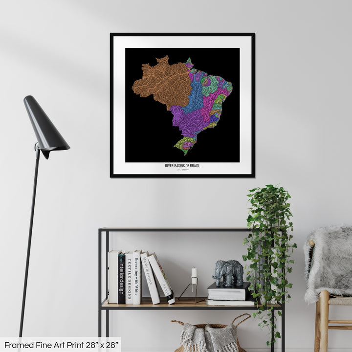 Brazil - River basin map, pastel colours - Wall Art