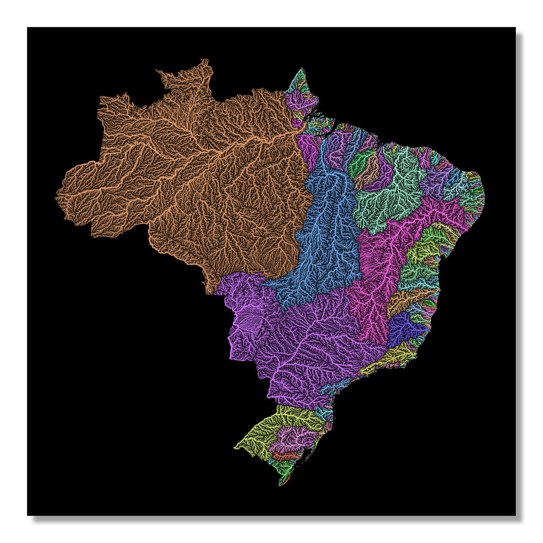 Brazil - River basin map, pastel colours - Wall Art