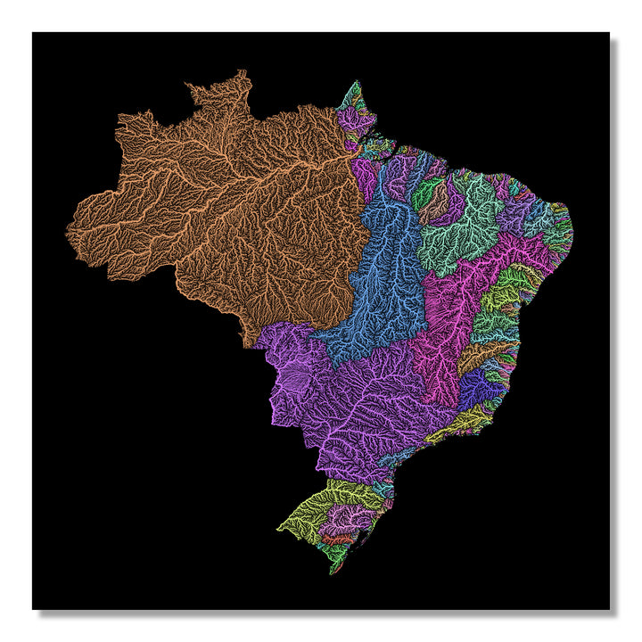 Brazil - River basin map, pastel colours - Wall Art