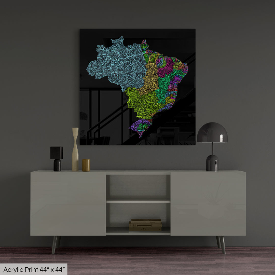 Brazil - River basin map, rainbow colours - Wall Art