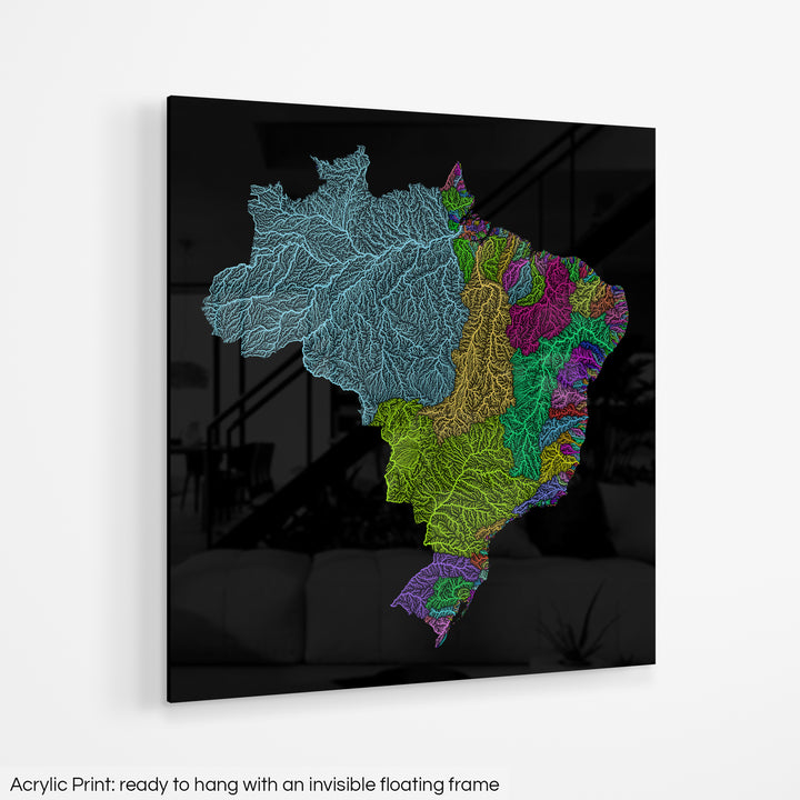 Brazil - River basin map, rainbow colours - Wall Art
