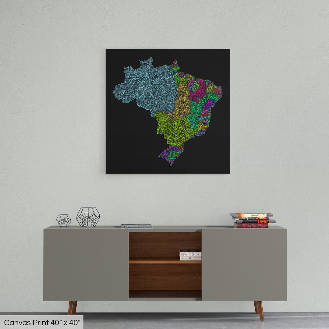 Brazil - River basin map, rainbow colours - Wall Art