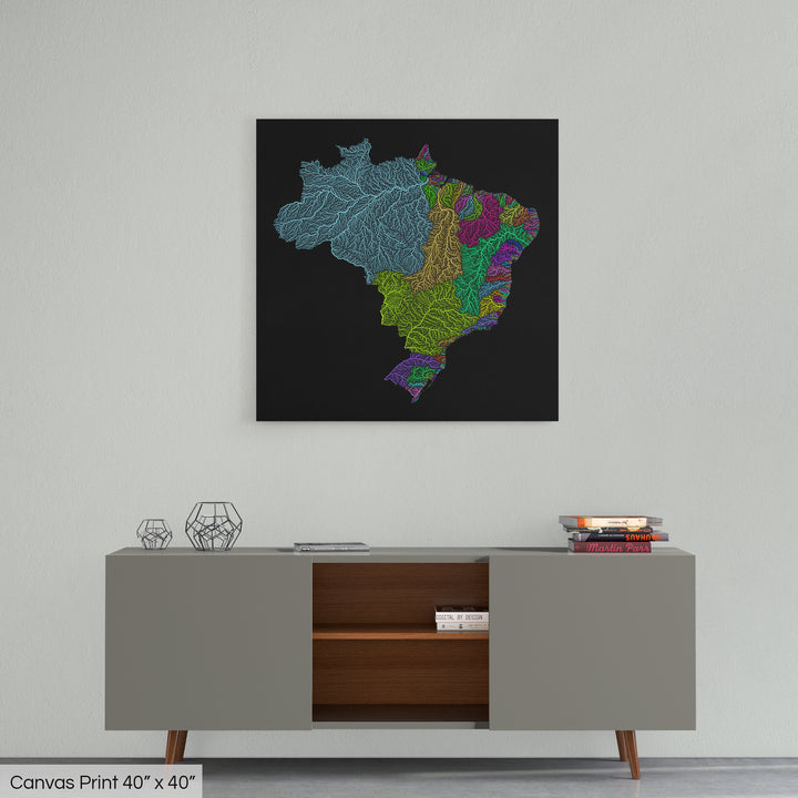 Brazil - River basin map, rainbow colours - Wall Art