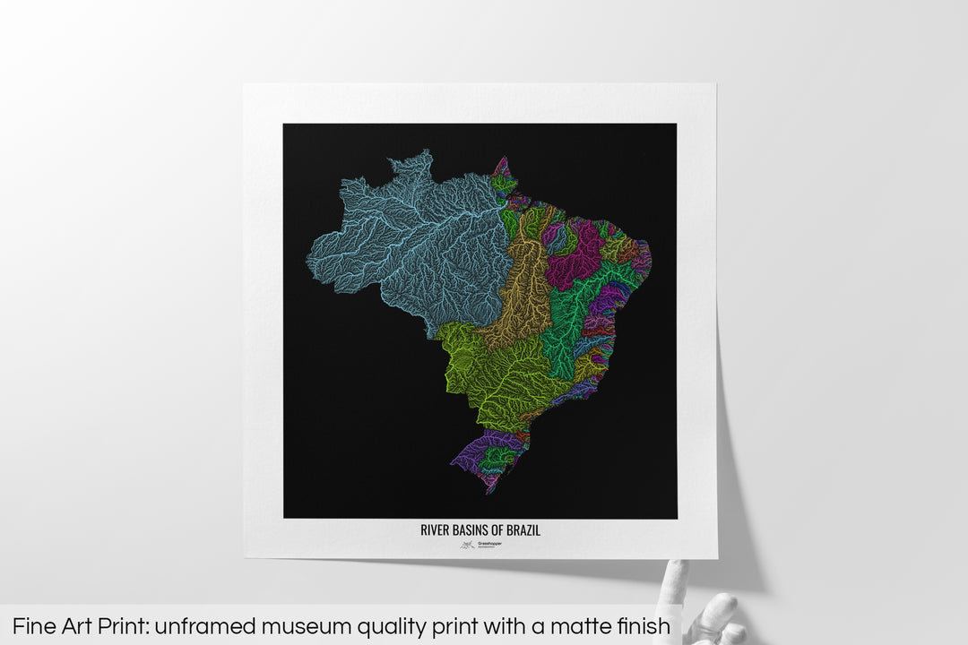 Brazil - River basin map, rainbow colours - Wall Art