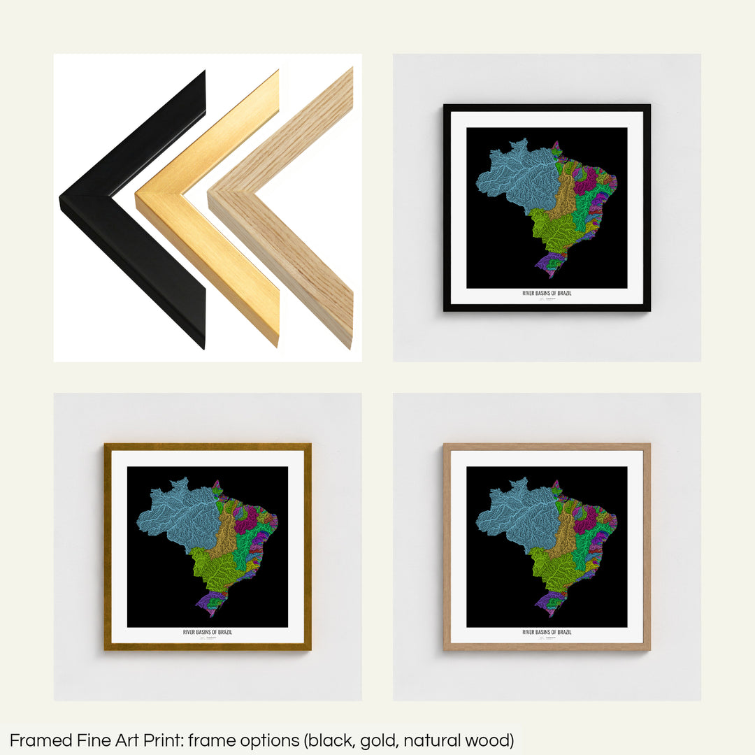 Brazil - River basin map, rainbow colours - Wall Art