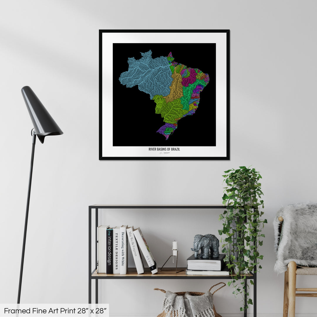 Brazil - River basin map, rainbow colours - Wall Art