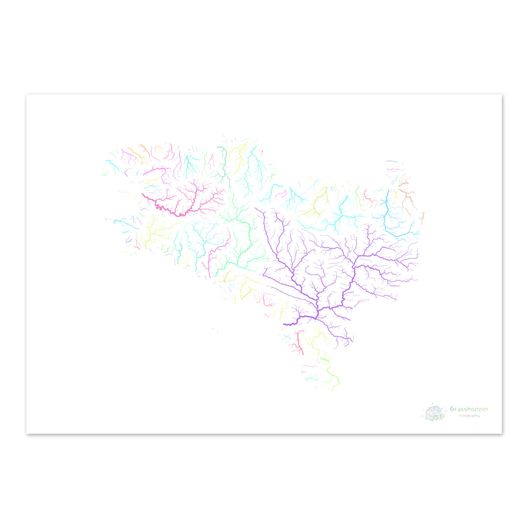 Bretagne - Mapa de la cuenca del río, pastel sobre blanco - Impresión de Bellas Artes