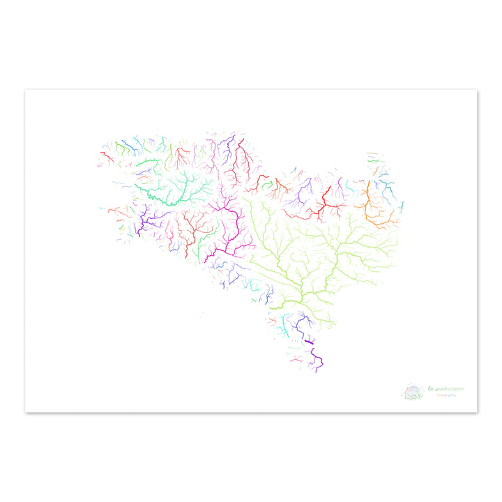 Bretagne - Mapa de la cuenca del río, arco iris sobre blanco - - Impresión de Bellas Artes