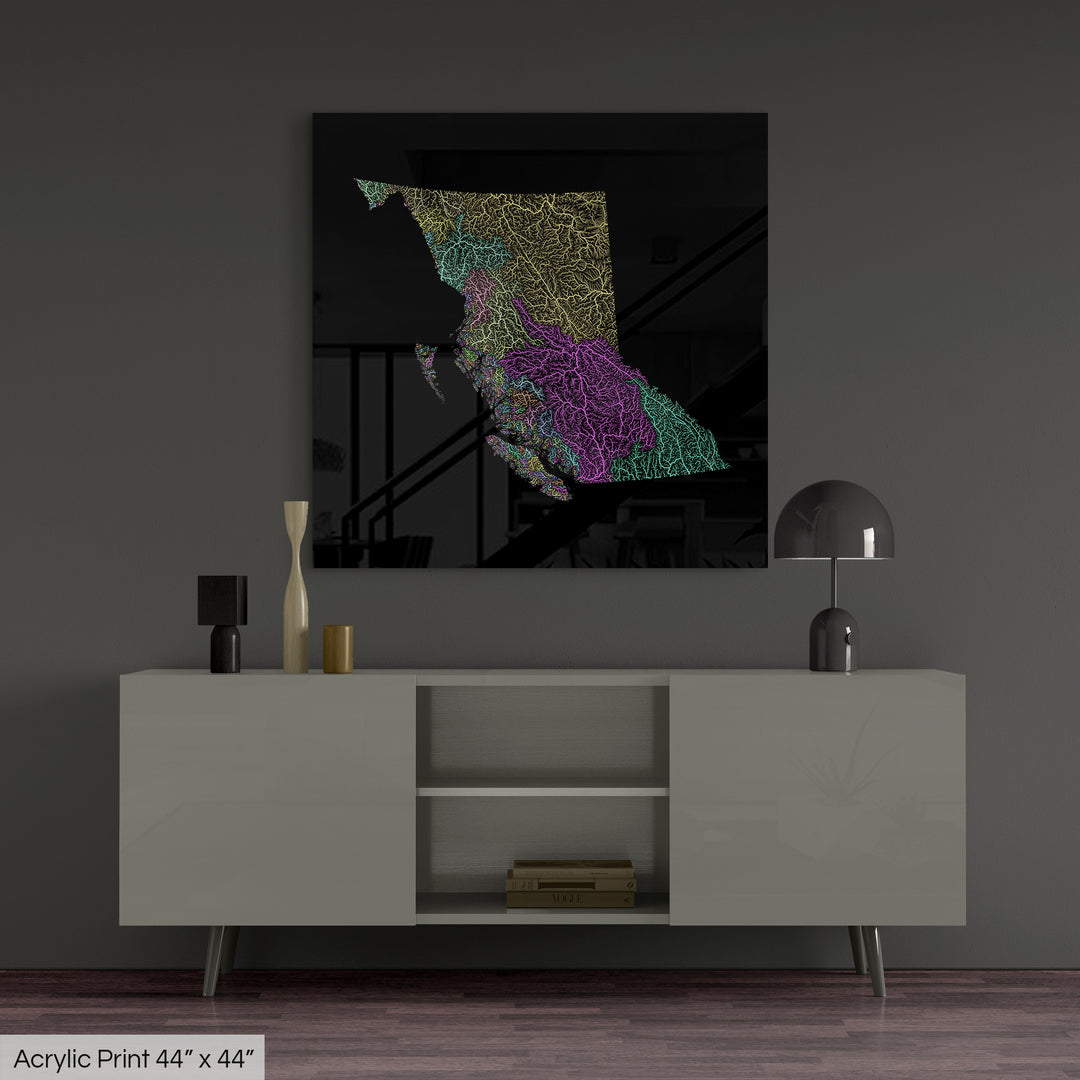 British Columbia - River basin map, pastel colours - Wall Art