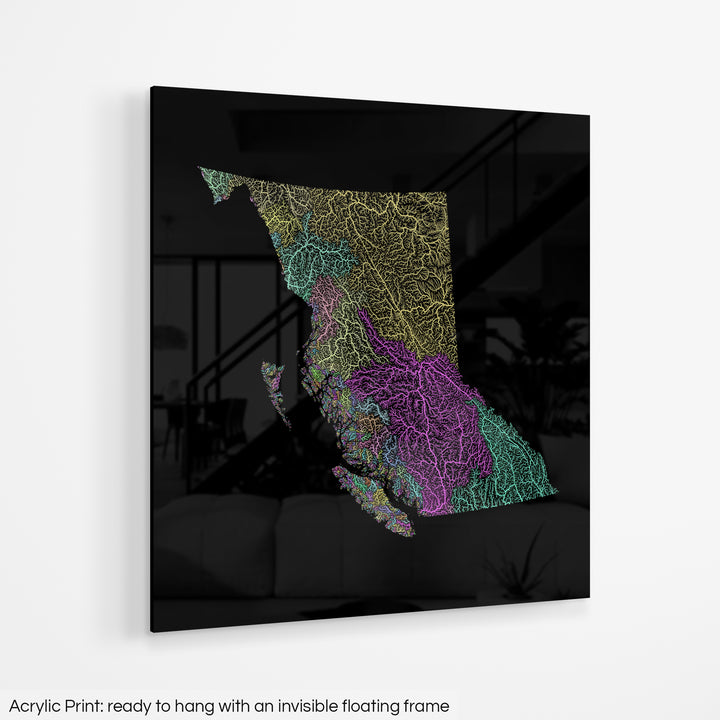 British Columbia - River basin map, pastel colours - Wall Art