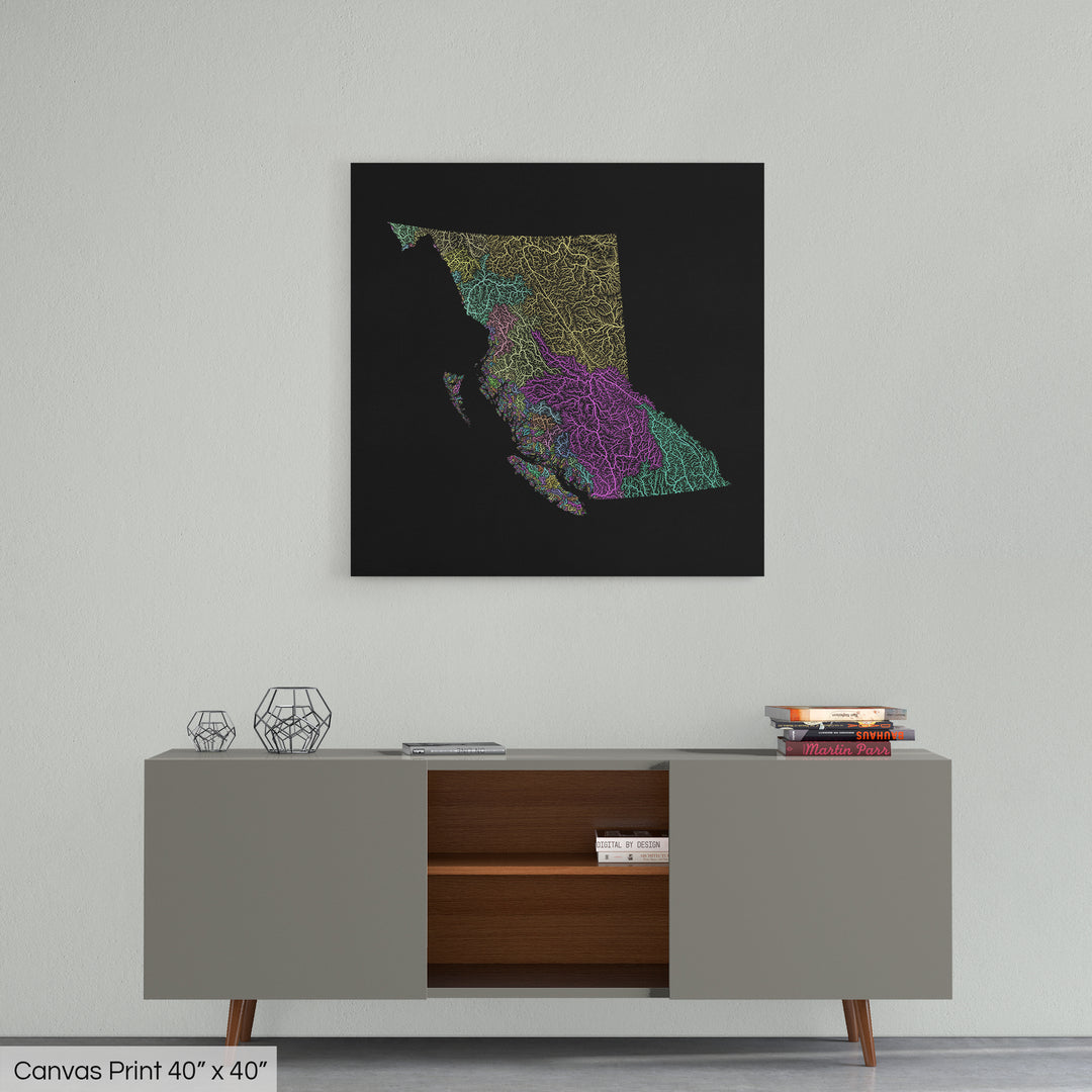 British Columbia - River basin map, pastel colours - Wall Art
