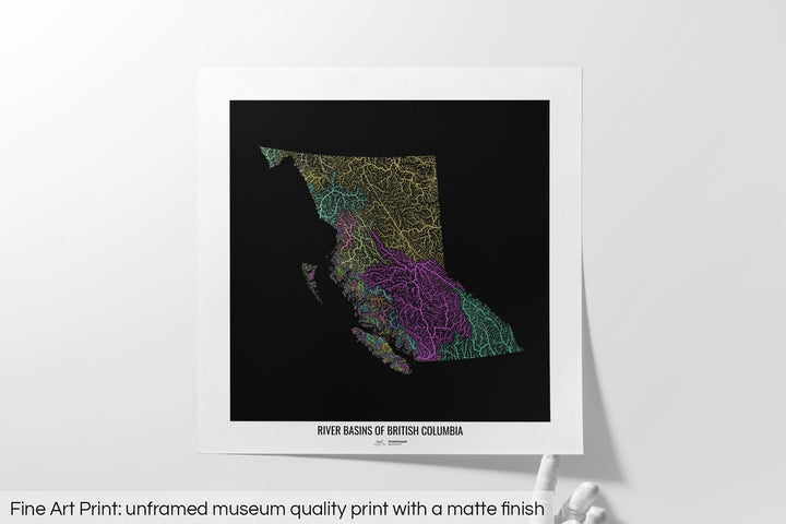 British Columbia - River basin map, pastel colours - Wall Art
