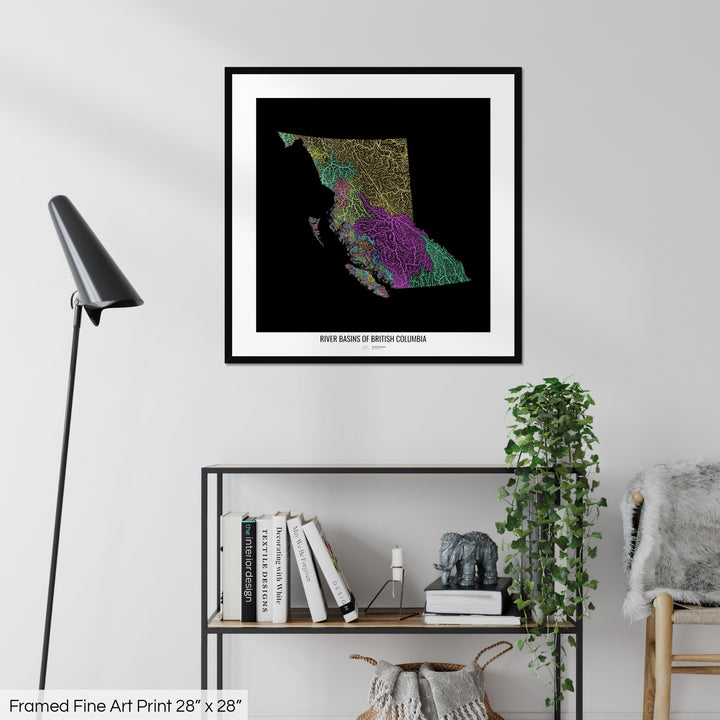 British Columbia - River basin map, pastel colours - Wall Art