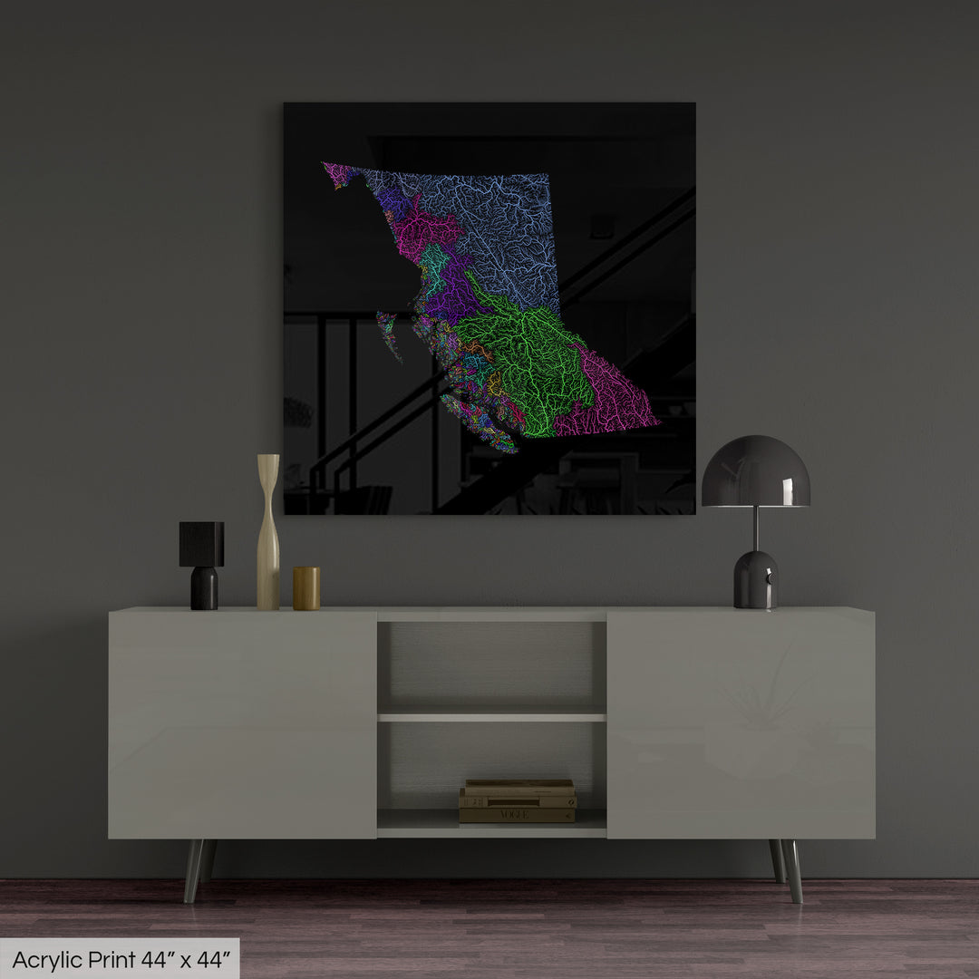 British Columbia - River basin map, rainbow colours - Wall Art