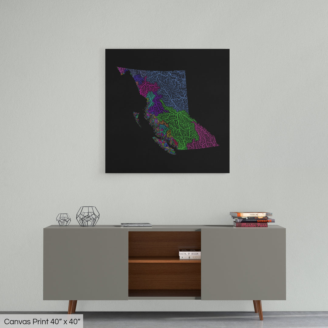 British Columbia - River basin map, rainbow colours - Wall Art