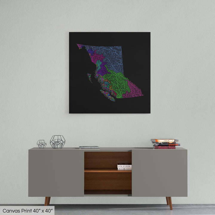 British Columbia - River basin map, rainbow colours - Wall Art