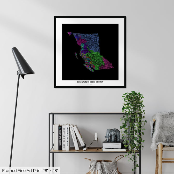 British Columbia - River basin map, rainbow colours - Wall Art
