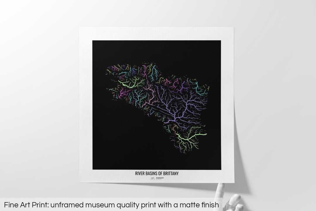 Brittany  - River basin map, pastel colours - Wall Art