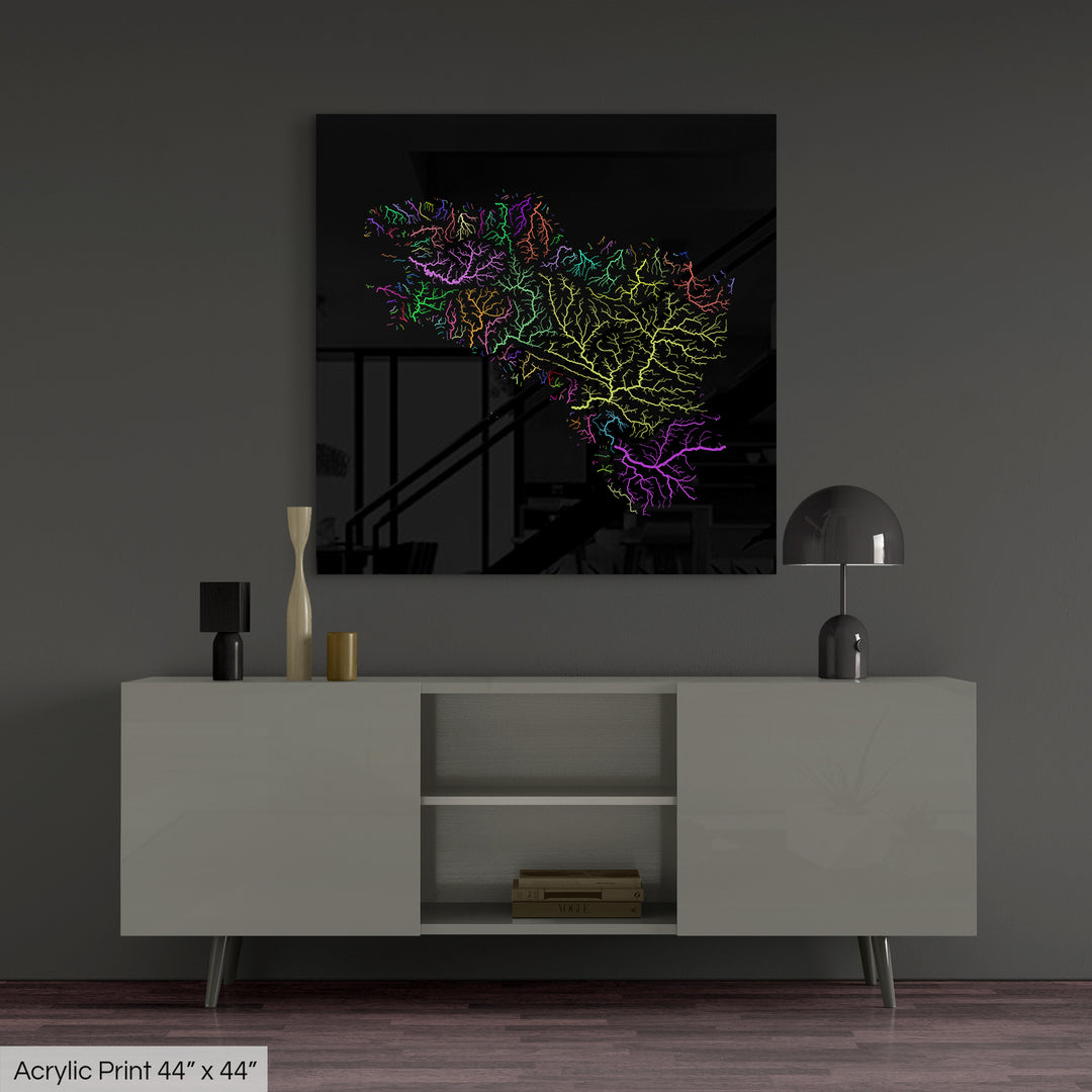 Brittany - River basin map, rainbow colours - Wall Art