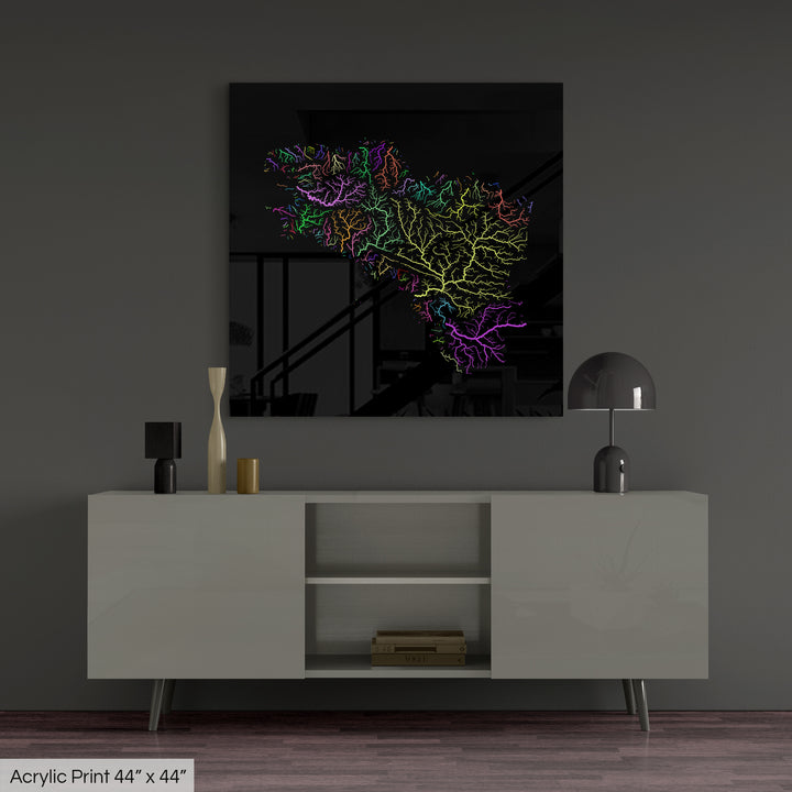 Brittany - River basin map, rainbow colours - Wall Art