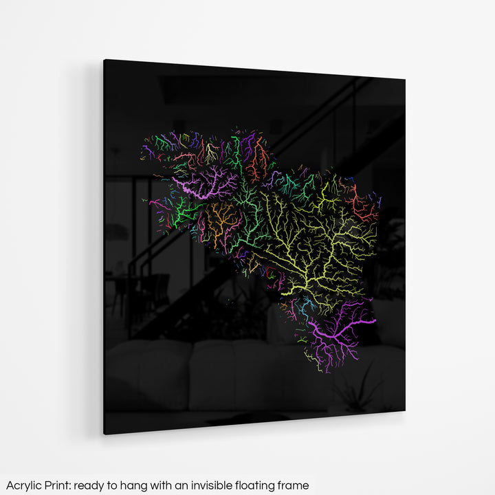 Brittany - River basin map, rainbow colours - Wall Art