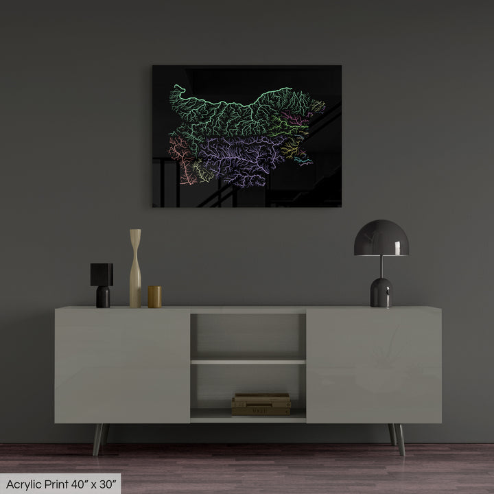 Bulgaria - River basin map, pastel colours - Wall Art
