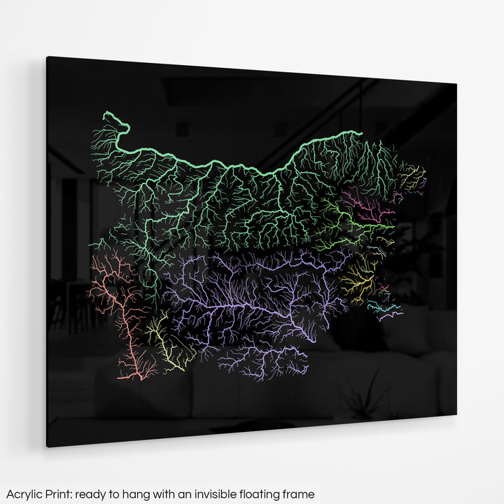 Bulgaria - River basin map, pastel colours - Wall Art