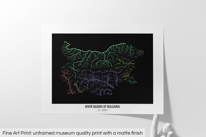 Bulgaria - River basin map, pastel colours - Wall Art