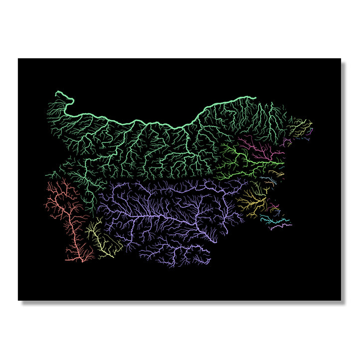 Bulgaria - River basin map, pastel colours - Wall Art