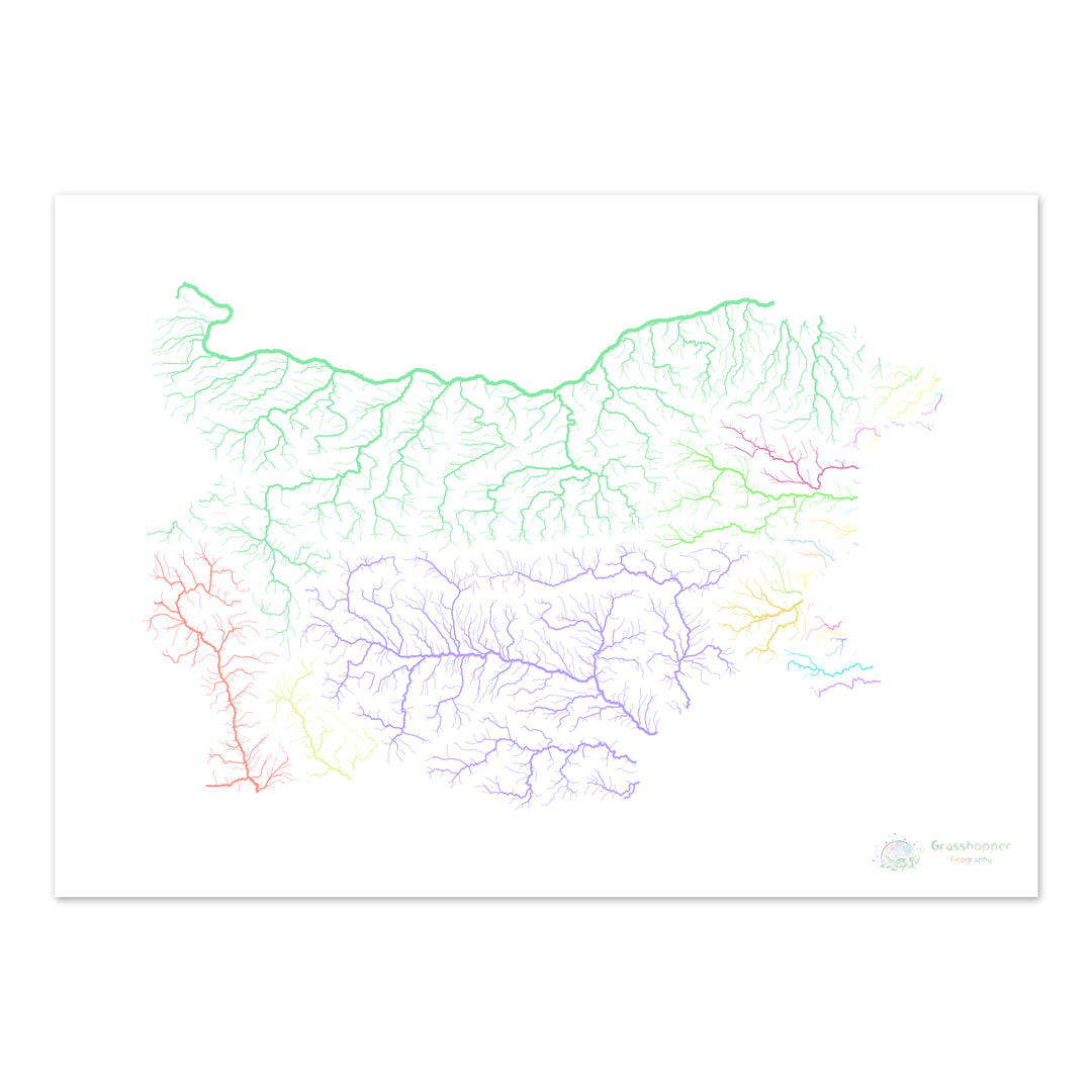 Bulgarien - Flussgebietskarte, Pastell auf Weiß - Fine Art Print