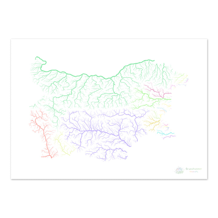 Bulgarien - Flussgebietskarte, Pastell auf Weiß - Fine Art Print
