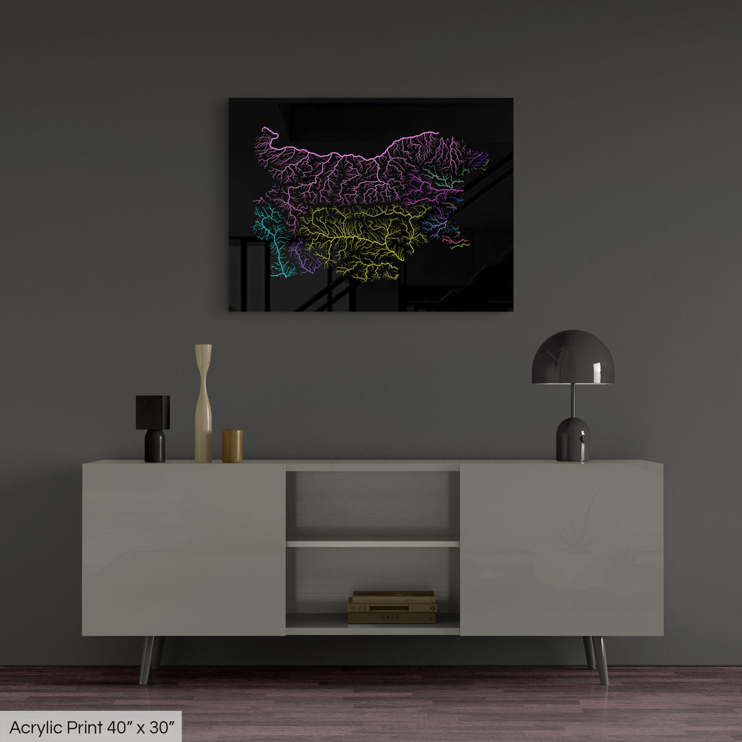 Bulgaria - River basin map, rainbow colours - Wall Art