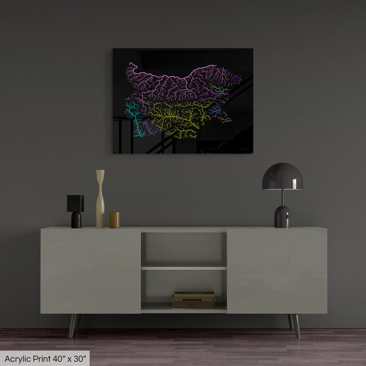 Bulgaria - River basin map, rainbow colours - Wall Art