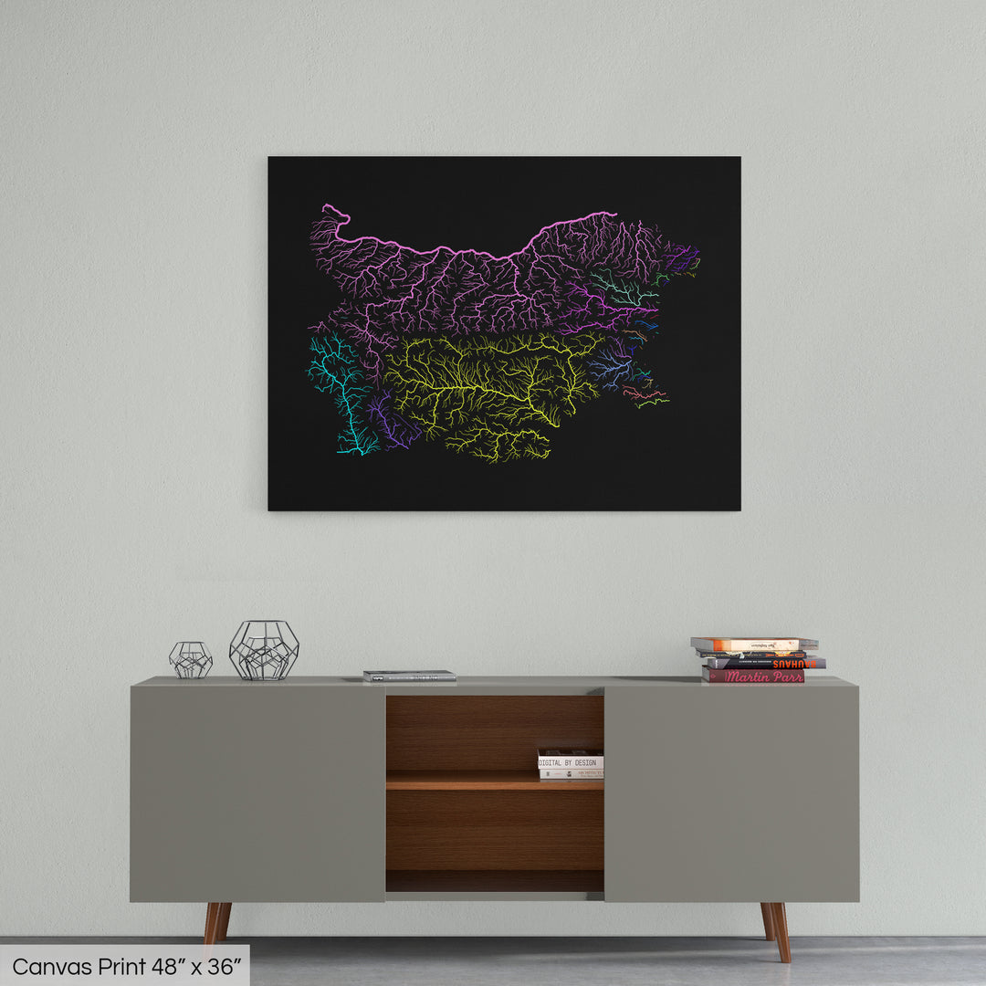 Bulgaria - River basin map, rainbow colours - Wall Art