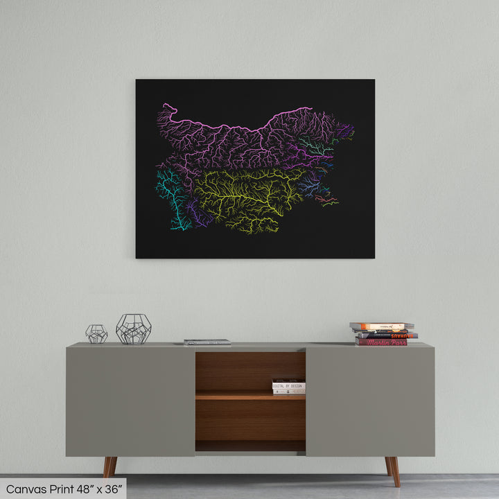 Bulgaria - River basin map, rainbow colours - Wall Art